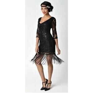 Unique Vintage Black Beaded and Sequin Margaux Cocktail Flapper Dress 2XL NWOT